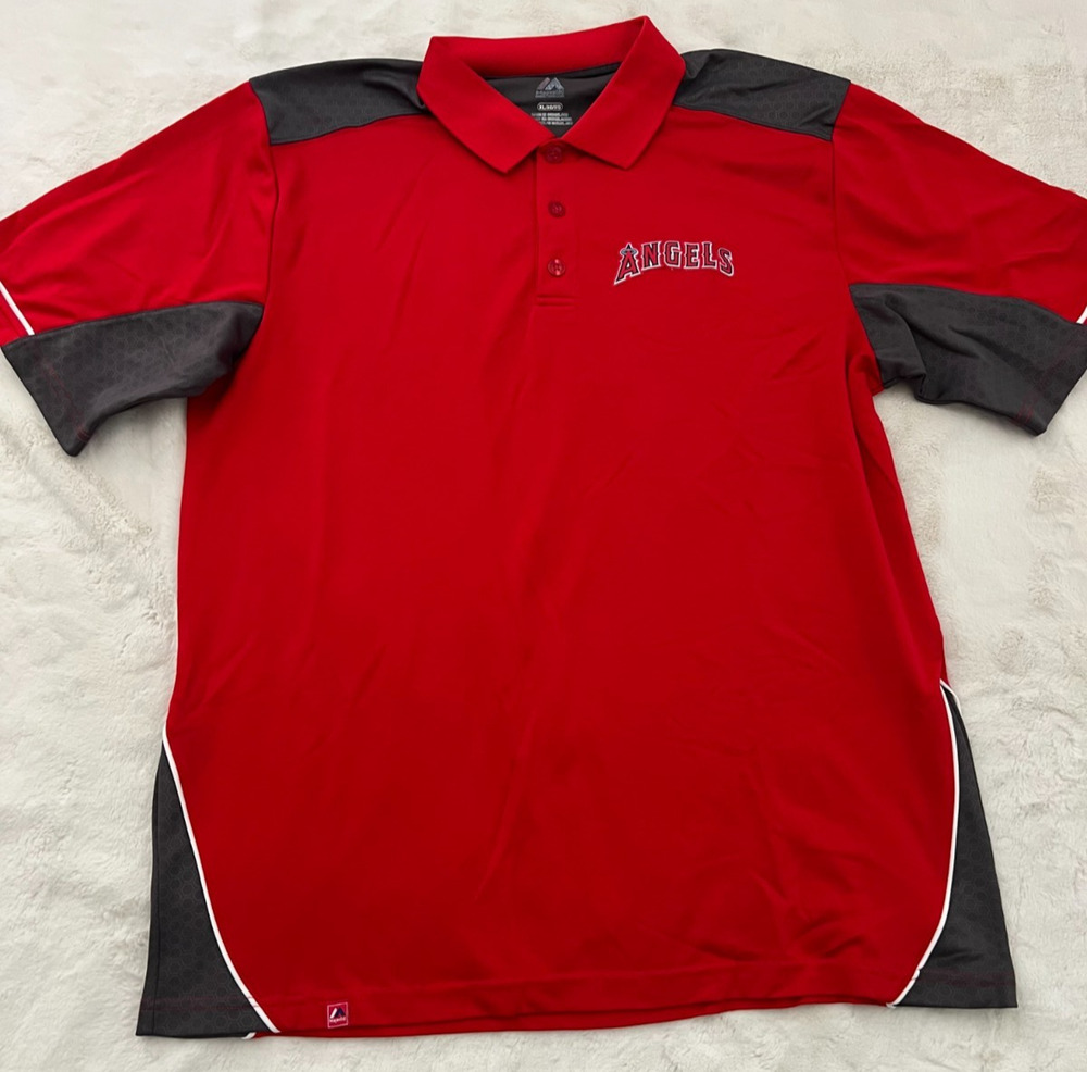 Majestic Los Angeles Angels Mens XL Red Gray Performance Polo Shirt MLB